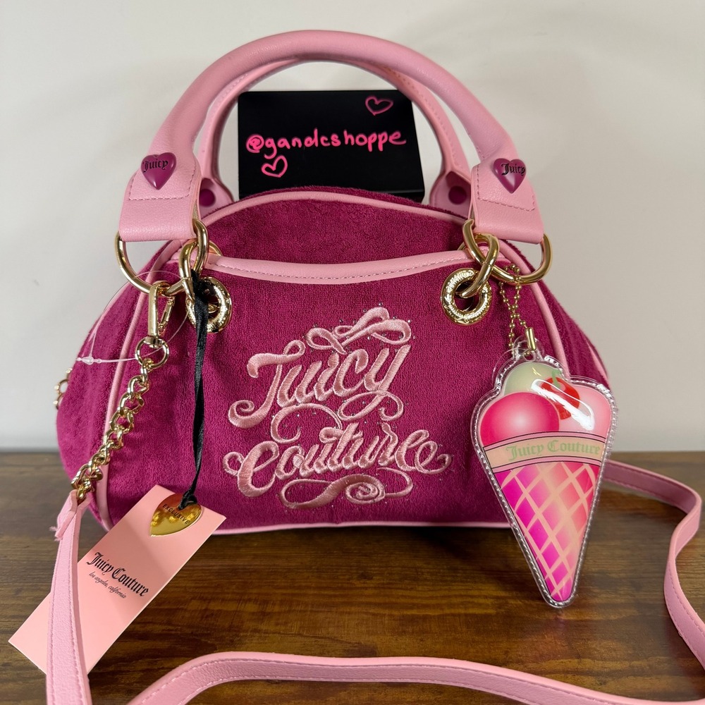 New Juicy Couture Sugar Rush Satchel Raspberry Pink Shoulder Handbag Icecream